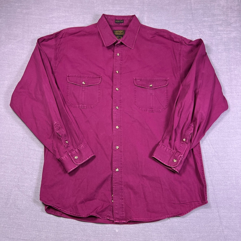 Eddie Bauer Mens Maroon Rufton Twill Long Sleeve Outdoor Button Up Shirt Sz 2XL